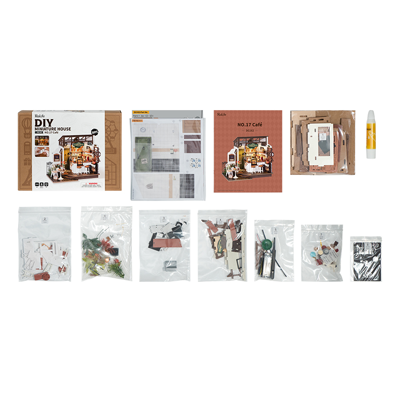 Rolife DG162 Kafe (NO.17 Slow Life Cafe) DIY Minyatür Maket Model Seti Mini Dollhouse 3D Model Kit Detaylı Dekoratif Hobi Seti 3D Puzzle Tiny House