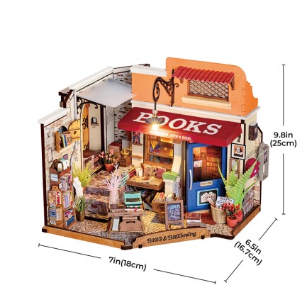 Rolife DG164 Köşe Kitabevi (Corner Bookstore) DIY Minyatür Maket Model Seti Mini Dollhouse 3D Model Kit Detaylı Dekoratif Hobi Seti 3D Puzzle Tiny House - Thumbnail