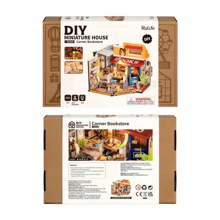Rolife DG164 Köşe Kitabevi (Corner Bookstore) DIY Minyatür Maket Model Seti Mini Dollhouse 3D Model Kit Detaylı Dekoratif Hobi Seti 3D Puzzle Tiny House - Thumbnail