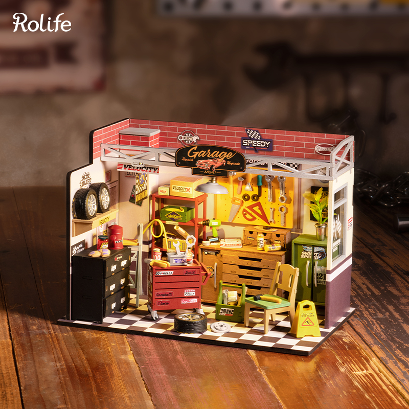 Rolife DG165 Garaj Atölyesi (Garage Workshop) DIY Minyatür Maket Model Seti Mini Dollhouse 3D Model Kit Detaylı Dekoratif Hobi Seti 3D Puzzle Tiny House
