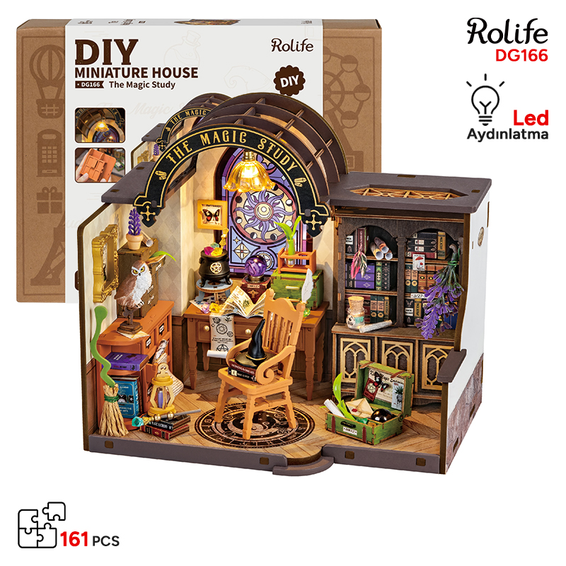 Rolife DG166 The Magic Study DIY Minyatür Maket Model Seti Mini Dollhouse 3D Model Kit Detaylı Dekoratif Hobi Seti 3D Puzzle Tiny House
