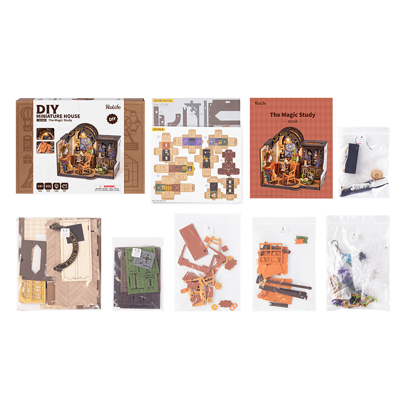 Rolife DG166 The Magic Study DIY Minyatür Maket Model Seti Mini Dollhouse 3D Model Kit Detaylı Dekoratif Hobi Seti 3D Puzzle Tiny House