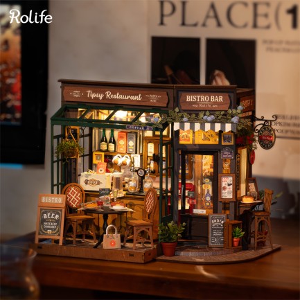 Rolife DG167 İçkili Restoran (Tipsy Restaurant) DIY Minyatür Maket Model Seti Mini Dollhouse 3D Model Kit Detaylı Dekoratif Hobi Seti 3D Puzzle Tiny House - Thumbnail