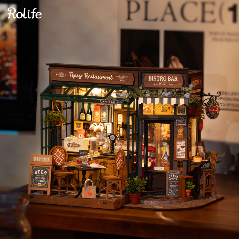 Rolife DG167 İçkili Restoran (Tipsy Restaurant) DIY Minyatür Maket Model Seti Mini Dollhouse 3D Model Kit Detaylı Dekoratif Hobi Seti 3D Puzzle Tiny House