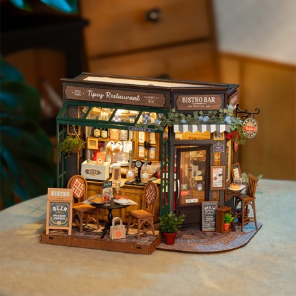 Rolife DG167 İçkili Restoran (Tipsy Restaurant) DIY Minyatür Maket Model Seti Mini Dollhouse 3D Model Kit Detaylı Dekoratif Hobi Seti 3D Puzzle Tiny House - Thumbnail