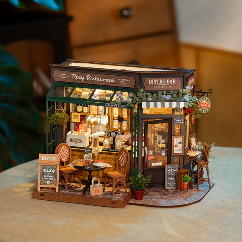 Rolife DG167 İçkili Restoran (Tipsy Restaurant) DIY Minyatür Maket Model Seti Mini Dollhouse 3D Model Kit Detaylı Dekoratif Hobi Seti 3D Puzzle Tiny House