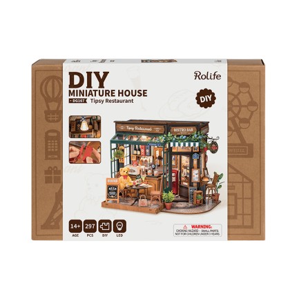 Rolife DG167 İçkili Restoran (Tipsy Restaurant) DIY Minyatür Maket Model Seti Mini Dollhouse 3D Model Kit Detaylı Dekoratif Hobi Seti 3D Puzzle Tiny House - Thumbnail