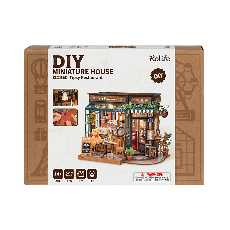 Rolife DG167 İçkili Restoran (Tipsy Restaurant) DIY Minyatür Maket Model Seti Mini Dollhouse 3D Model Kit Detaylı Dekoratif Hobi Seti 3D Puzzle Tiny House