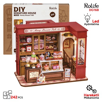 Rolife - Rolife DG168 Tatlı Dükkanı (Honey Dessert Talk) DIY Minyatür Maket Model Seti Mini Dollhouse 3D Model Kit Detaylı Dekoratif Hobi Seti 3D Puzzle Tiny House