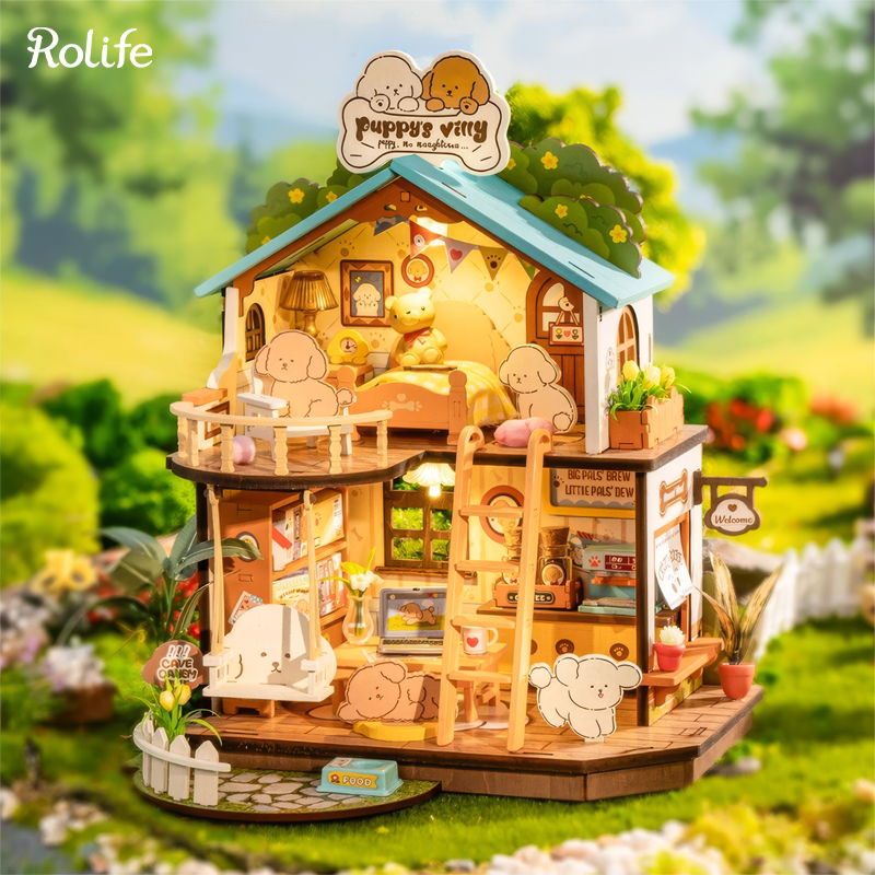 Rolife DG169 Yavru Köpeğin Sevimli Evi Puppy's Cozy Villa DIY Minyatür Maket ModelSet Mini Dollhouse 3D Model Kit Detaylı Dekoratif Hobi Seti 3D Puzzle Tiny House