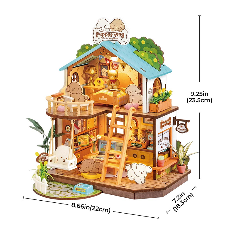 Rolife DG169 Yavru Köpeğin Sevimli Evi Puppy's Cozy Villa DIY Minyatür Maket ModelSet Mini Dollhouse 3D Model Kit Detaylı Dekoratif Hobi Seti 3D Puzzle Tiny House
