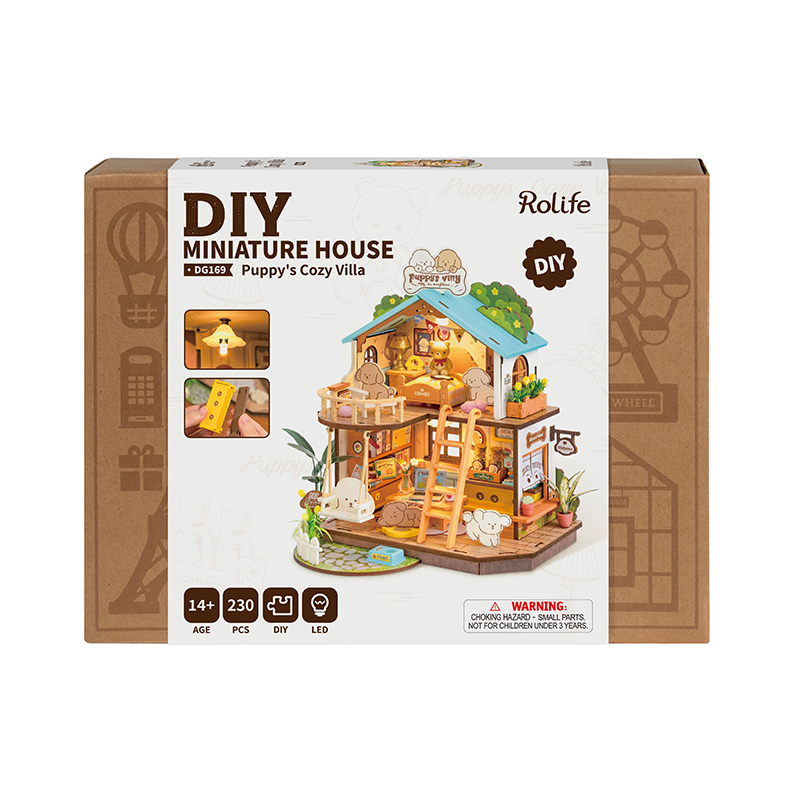 Rolife DG169 Yavru Köpeğin Sevimli Evi Puppy's Cozy Villa DIY Minyatür Maket ModelSet Mini Dollhouse 3D Model Kit Detaylı Dekoratif Hobi Seti 3D Puzzle Tiny House