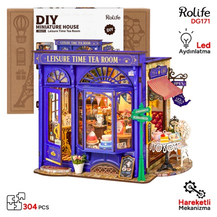 Rolife - Rolife DG171 Çay Dükkanı (Leisure Time Tea Room) DIY Minyatür Maket Model Seti Mini Dollhouse 3D Model Kit Detaylı Dekoratif Hobi Seti 3D Puzzle Tiny House