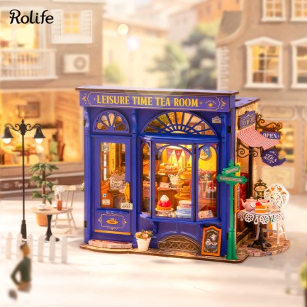 Rolife DG171 Çay Dükkanı (Leisure Time Tea Room) DIY Minyatür Maket Model Seti Mini Dollhouse 3D Model Kit Detaylı Dekoratif Hobi Seti 3D Puzzle Tiny House - Thumbnail