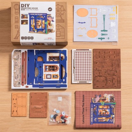 Rolife DG171 Çay Dükkanı (Leisure Time Tea Room) DIY Minyatür Maket Model Seti Mini Dollhouse 3D Model Kit Detaylı Dekoratif Hobi Seti 3D Puzzle Tiny House - Thumbnail