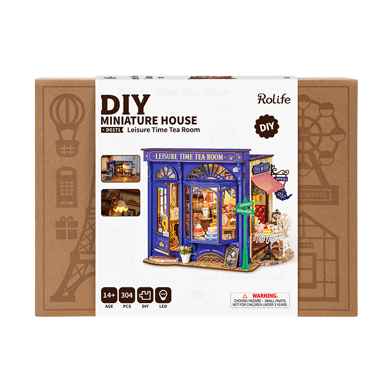 Rolife DG171 Çay Dükkanı (Leisure Time Tea Room) DIY Minyatür Maket Model Seti Mini Dollhouse 3D Model Kit Detaylı Dekoratif Hobi Seti 3D Puzzle Tiny House