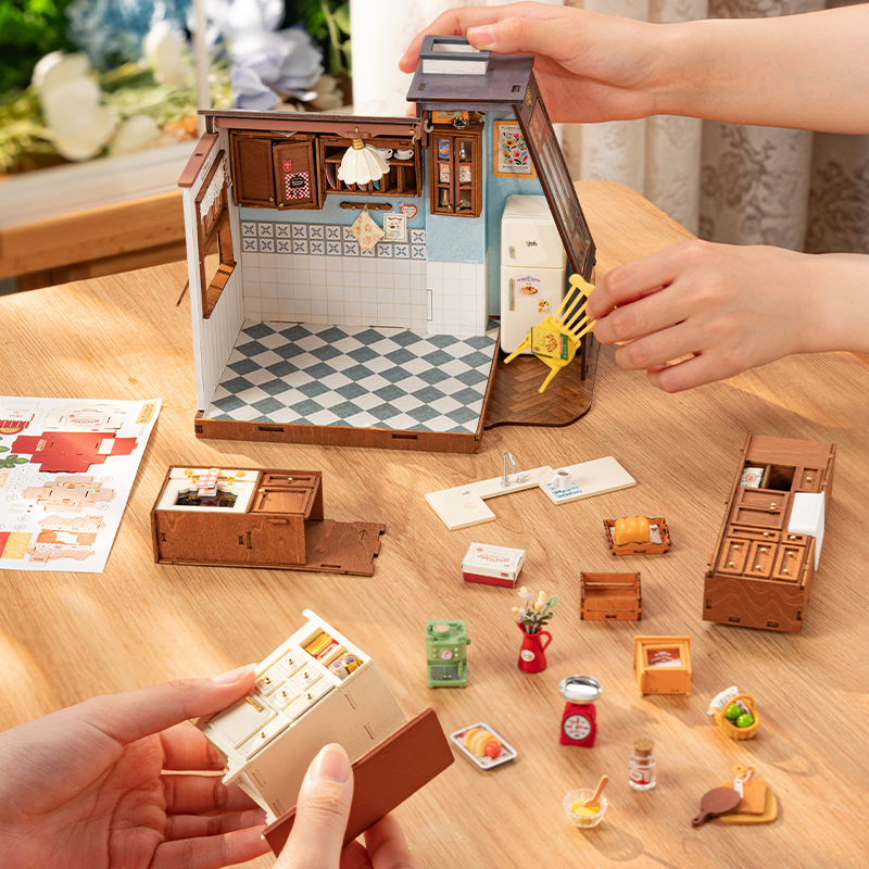 Rolife DG172 Mutfak Odası (Baking Kitchen) DIY Minyatür Maket Model Seti Mini Dollhouse 3D Model Kit Detaylı Dekoratif Hobi Seti 3D Puzzle Tiny House