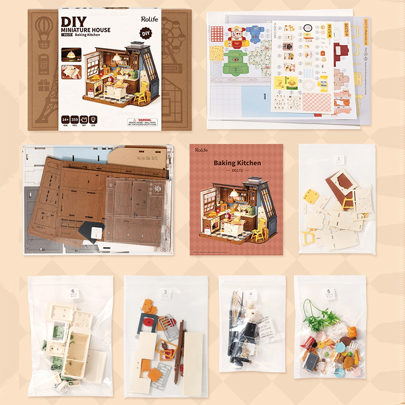 Rolife DG172 Mutfak Odası (Baking Kitchen) DIY Minyatür Maket Model Seti Mini Dollhouse 3D Model Kit Detaylı Dekoratif Hobi Seti 3D Puzzle Tiny House
