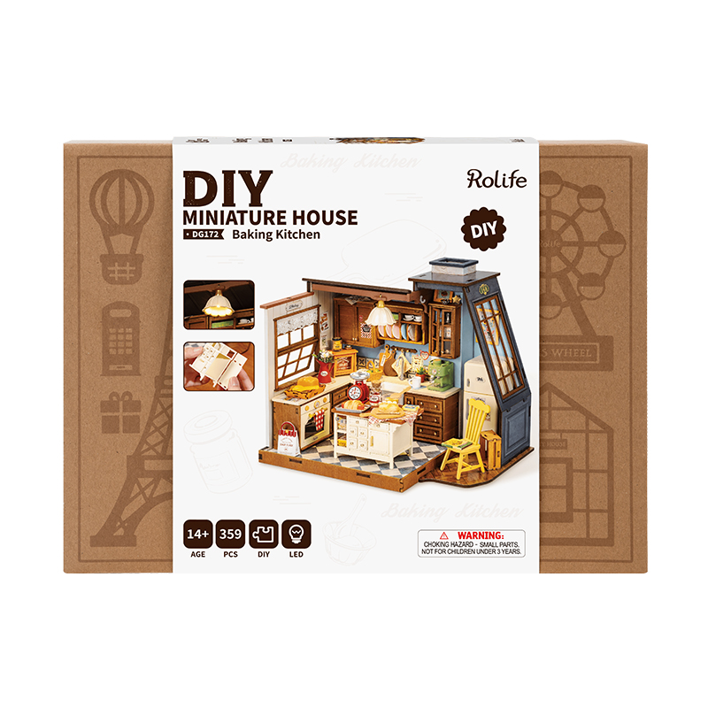 Rolife DG172 Mutfak Odası (Baking Kitchen) DIY Minyatür Maket Model Seti Mini Dollhouse 3D Model Kit Detaylı Dekoratif Hobi Seti 3D Puzzle Tiny House