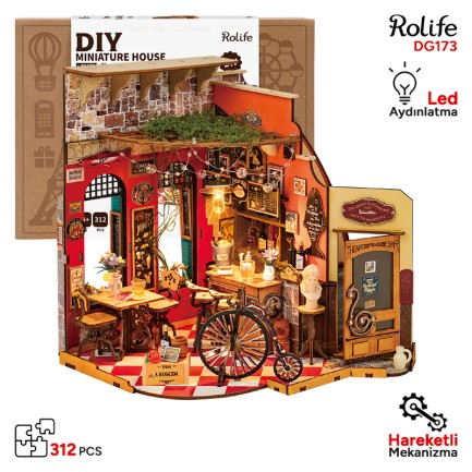 Rolife - Rolife DG173 Yemek ve İçki Dükkanı (Cheers Bar & Dining) DIY Minyatür Maket Model Seti Mini Dollhouse 3D Model Kit Detaylı Dekoratif Hobi Seti 3D Puzzle Tiny House