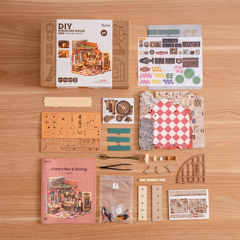 Rolife DG173 Yemek ve İçki Dükkanı (Cheers Bar & Dining) DIY Minyatür Maket Model Seti Mini Dollhouse 3D Model Kit Detaylı Dekoratif Hobi Seti 3D Puzzle Tiny House
