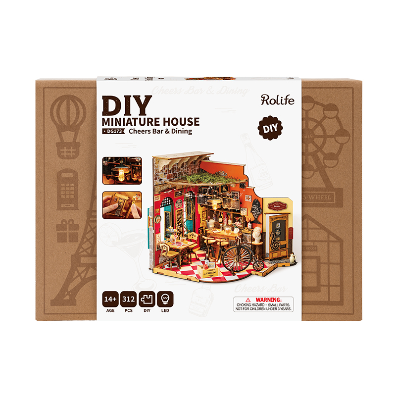 Rolife DG173 Yemek ve İçki Dükkanı (Cheers Bar & Dining) DIY Minyatür Maket Model Seti Mini Dollhouse 3D Model Kit Detaylı Dekoratif Hobi Seti 3D Puzzle Tiny House