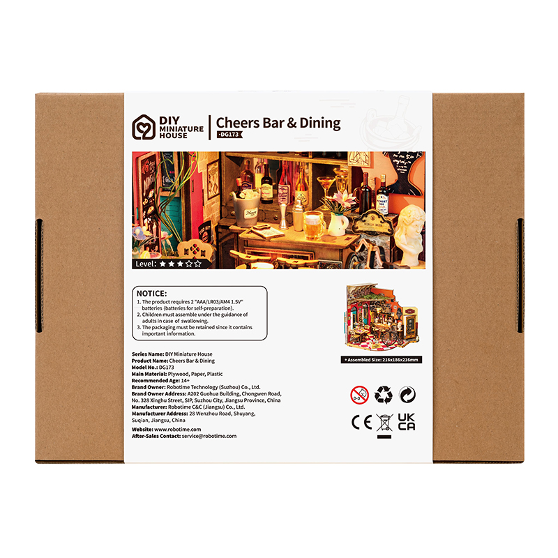 Rolife DG173 Yemek ve İçki Dükkanı (Cheers Bar & Dining) DIY Minyatür Maket Model Seti Mini Dollhouse 3D Model Kit Detaylı Dekoratif Hobi Seti 3D Puzzle Tiny House
