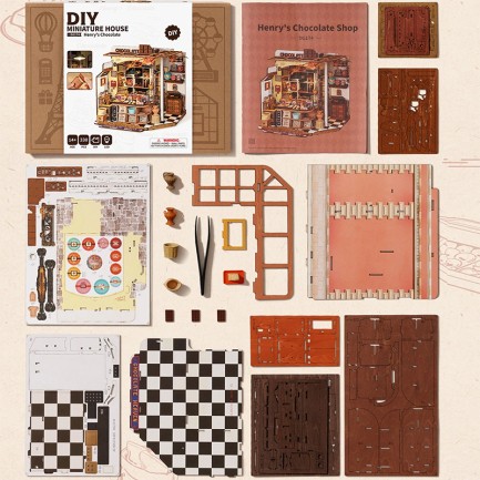Rolife DG174 Henry'nin Çikolata Dükkanı Henry's Chocolate DIY Minyatür Maket ModelSet Mini Dollhouse 3D Model Kit Detaylı Dekoratif Hobi Seti 3D Puzzle Tiny House - Thumbnail
