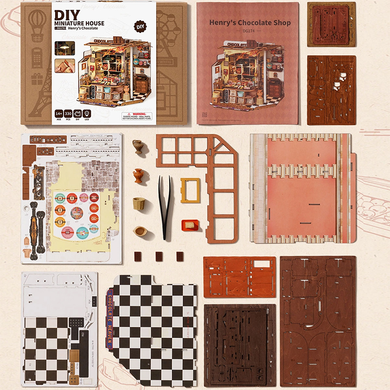 Rolife DG174 Henry'nin Çikolata Dükkanı Henry's Chocolate DIY Minyatür Maket ModelSet Mini Dollhouse 3D Model Kit Detaylı Dekoratif Hobi Seti 3D Puzzle Tiny House