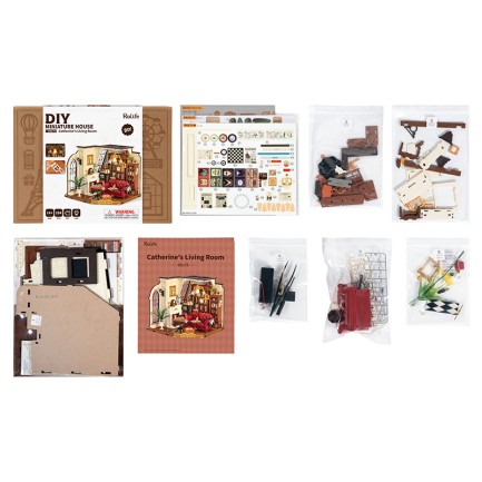 Rolife DG175 Catherine'in Oturma Odası Catherine's Living Room DIY Minyatür Model Set Mini Dollhouse 3D Model Kit Detaylı Dekoratif Hobi Seti 3D Puzzle Tiny House - Thumbnail