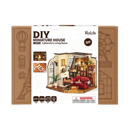 Rolife DG175 Catherine'in Oturma Odası Catherine's Living Room DIY Minyatür Model Set Mini Dollhouse 3D Model Kit Detaylı Dekoratif Hobi Seti 3D Puzzle Tiny House - Thumbnail