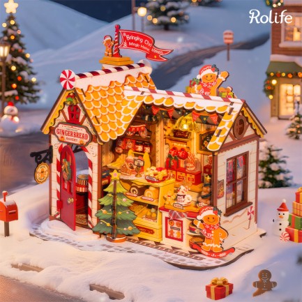 Rolife DG176 Zencefilli Kurabiye Evi (Gingerbread) House DIY Minyatür Maket Model Set Mini Dollhouse 3D Model Kit Detaylı Dekoratif Hobi Seti 3D Puzzle Tiny House - Thumbnail