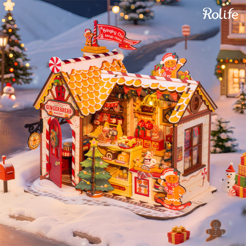 Rolife DG176 Zencefilli Kurabiye Evi (Gingerbread) House DIY Minyatür Maket Model Set Mini Dollhouse 3D Model Kit Detaylı Dekoratif Hobi Seti 3D Puzzle Tiny House