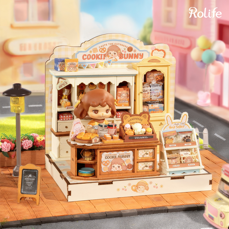Rolife DG177 Kurabiye Dükkanı Cookii Bunny's Cookie Shop DIY Minyatür Maket Model Set Mini Dollhouse 3D Model Kit Detaylı Dekoratif Hobi Seti 3D Puzzle Tiny House