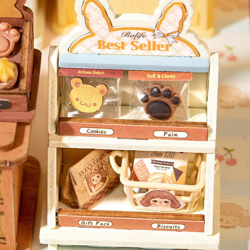 Rolife DG177 Kurabiye Dükkanı Cookii Bunny's Cookie Shop DIY Minyatür Maket Model Set Mini Dollhouse 3D Model Kit Detaylı Dekoratif Hobi Seti 3D Puzzle Tiny House