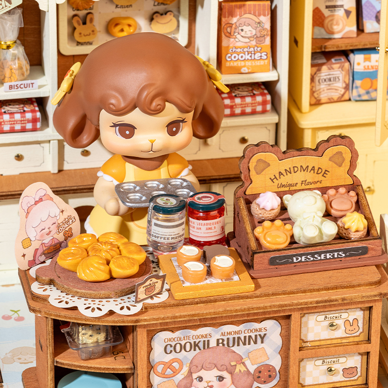 Rolife DG177 Kurabiye Dükkanı Cookii Bunny's Cookie Shop DIY Minyatür Maket Model Set Mini Dollhouse 3D Model Kit Detaylı Dekoratif Hobi Seti 3D Puzzle Tiny House