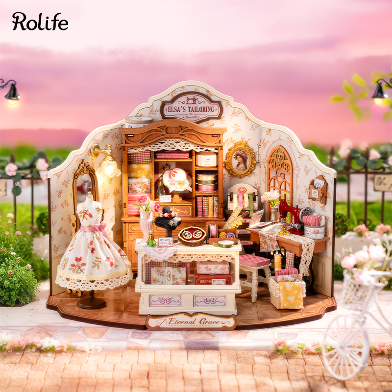 Rolife DG178 Elsa'nın Terzi Dükkanı (Elsa's Tailoring) DIY Minyatür Maket Model Seti Mini Dollhouse 3D Model Kit Detaylı Dekoratif Hobi Seti 3D Puzzle Tiny House