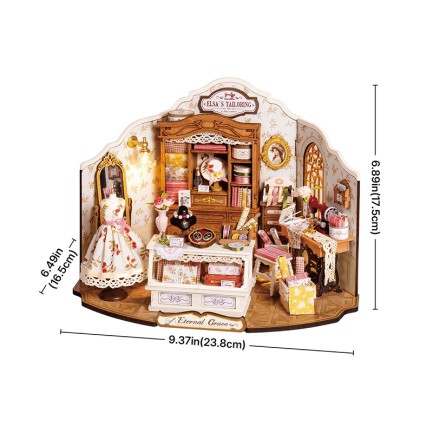 Rolife DG178 Elsa'nın Terzi Dükkanı (Elsa's Tailoring) DIY Minyatür Maket Model Seti Mini Dollhouse 3D Model Kit Detaylı Dekoratif Hobi Seti 3D Puzzle Tiny House - Thumbnail