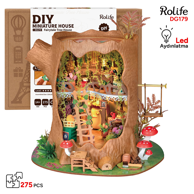Rolife DG179 Masal Ağaç Evi (Fairytale Tree House) DIY Minyatür Maket Model Seti Mini Dollhouse 3D Model Kit Detaylı Dekoratif Hobi Seti 3D Puzzle Tiny House