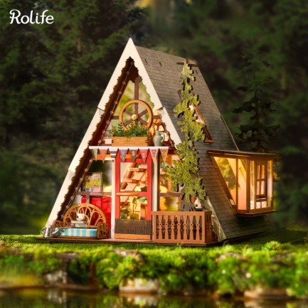 Rolife DG181 Üçgen Tiny House (A-Frame Cabin) DIY Minyatür Maket Model Seti Mini Dollhouse 3D Model Kit Detaylı Dekoratif Hobi Seti 3D Puzzle - Thumbnail