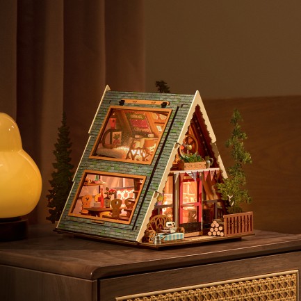 Rolife DG181 Üçgen Tiny House (A-Frame Cabin) DIY Minyatür Maket Model Seti Mini Dollhouse 3D Model Kit Detaylı Dekoratif Hobi Seti 3D Puzzle - Thumbnail