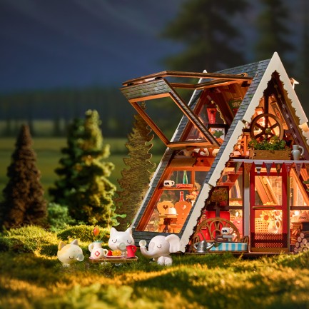 Rolife DG181 Üçgen Tiny House (A-Frame Cabin) DIY Minyatür Maket Model Seti Mini Dollhouse 3D Model Kit Detaylı Dekoratif Hobi Seti 3D Puzzle - Thumbnail