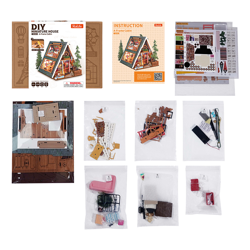 Rolife DG181 Üçgen Tiny House (A-Frame Cabin) DIY Minyatür Maket Model Seti Mini Dollhouse 3D Model Kit Detaylı Dekoratif Hobi Seti 3D Puzzle