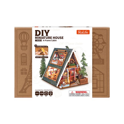 Rolife DG181 Üçgen Tiny House (A-Frame Cabin) DIY Minyatür Maket Model Seti Mini Dollhouse 3D Model Kit Detaylı Dekoratif Hobi Seti 3D Puzzle - Thumbnail