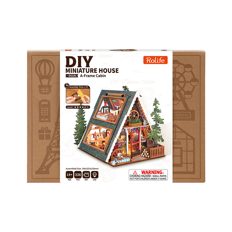 Rolife DG181 Üçgen Tiny House (A-Frame Cabin) DIY Minyatür Maket Model Seti Mini Dollhouse 3D Model Kit Detaylı Dekoratif Hobi Seti 3D Puzzle