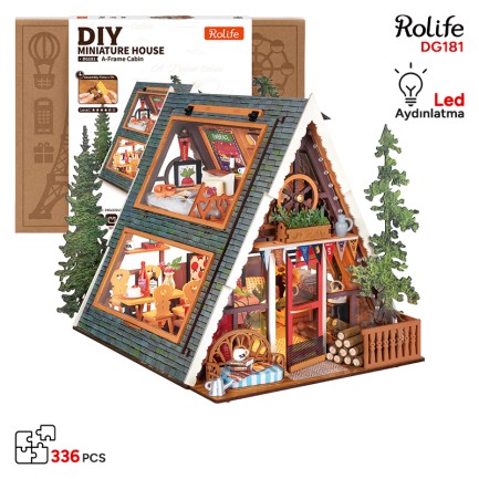 Rolife - Rolife DG181 Üçgen Tiny House (A-Frame Cabin) DIY Minyatür Maket Model Seti Mini Dollhouse 3D Model Kit Detaylı Dekoratif Hobi Seti 3D Puzzle