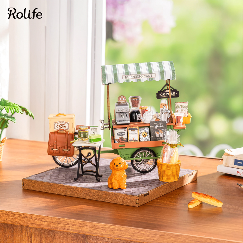 Rolife DG182 Kahve Arabası (Aromatic Coffee) DIY Minyatür Maket Model Seti Ahşap 3D Wooden Puzzle 3D Model Kit Detaylı Dekoratif Hobi Seti Ahşap Maket