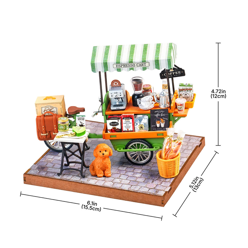Rolife DG182 Kahve Arabası (Aromatic Coffee) DIY Minyatür Maket Model Seti Ahşap 3D Wooden Puzzle 3D Model Kit Detaylı Dekoratif Hobi Seti Ahşap Maket