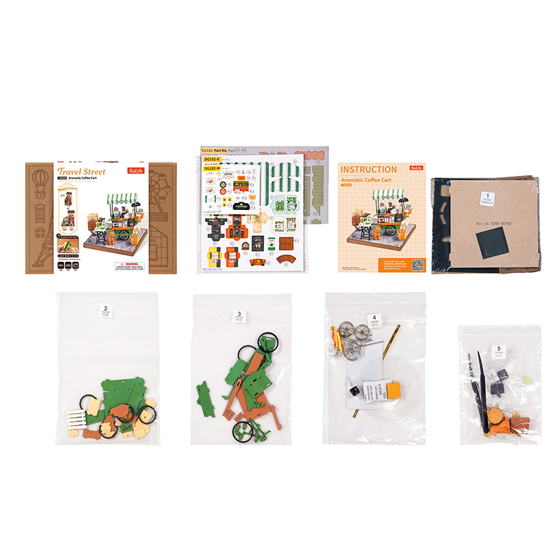 Rolife DG182 Kahve Arabası (Aromatic Coffee) DIY Minyatür Maket Model Seti Ahşap 3D Wooden Puzzle 3D Model Kit Detaylı Dekoratif Hobi Seti Ahşap Maket