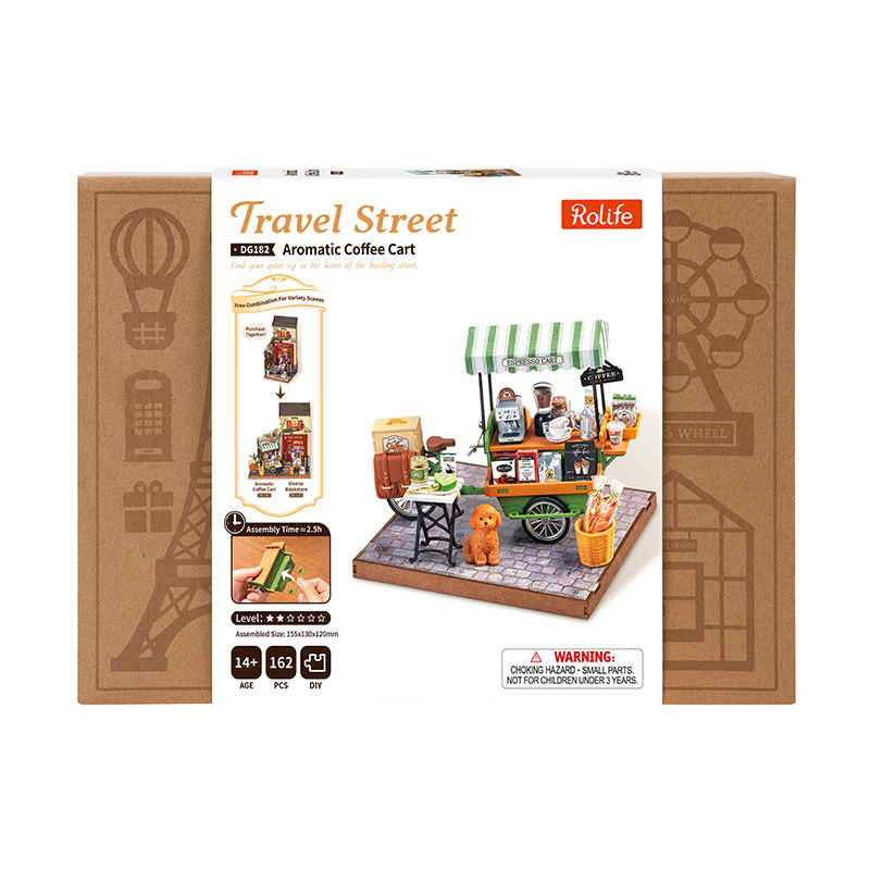 Rolife DG182 Kahve Arabası (Aromatic Coffee) DIY Minyatür Maket Model Seti Ahşap 3D Wooden Puzzle 3D Model Kit Detaylı Dekoratif Hobi Seti Ahşap Maket